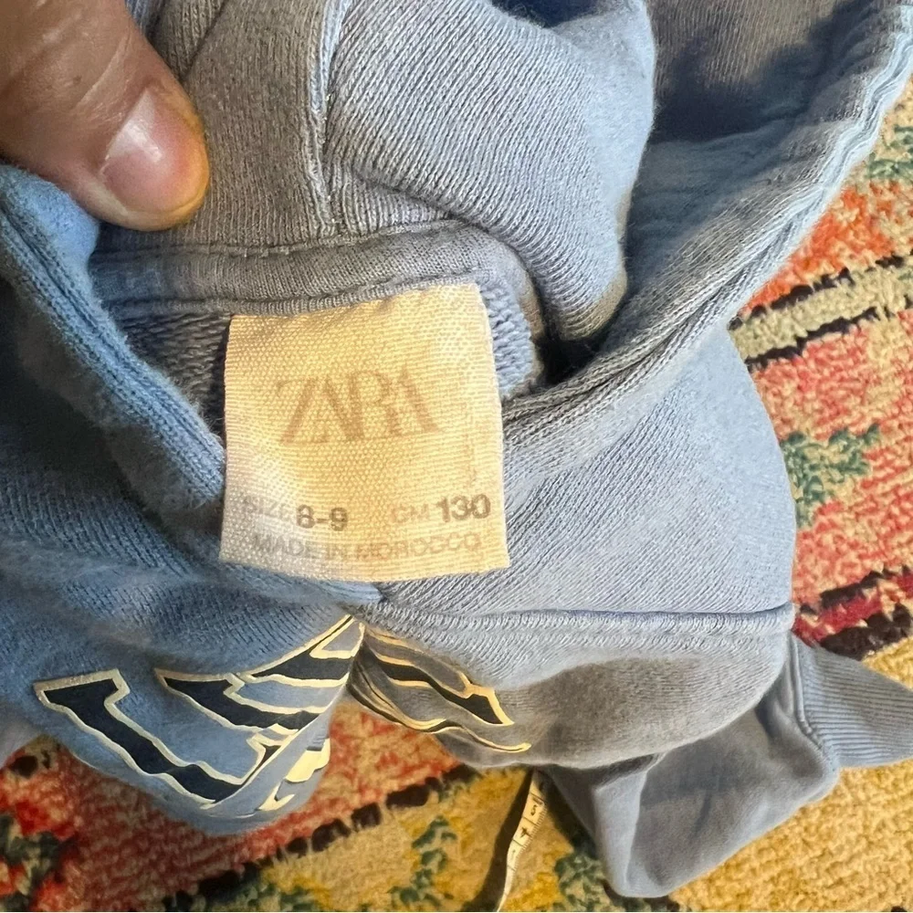 Zara Blue California Kids cropped Hoodie size 8-9